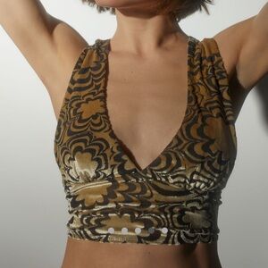 Urban Outfitters Gold and Black Floral Patterned Top